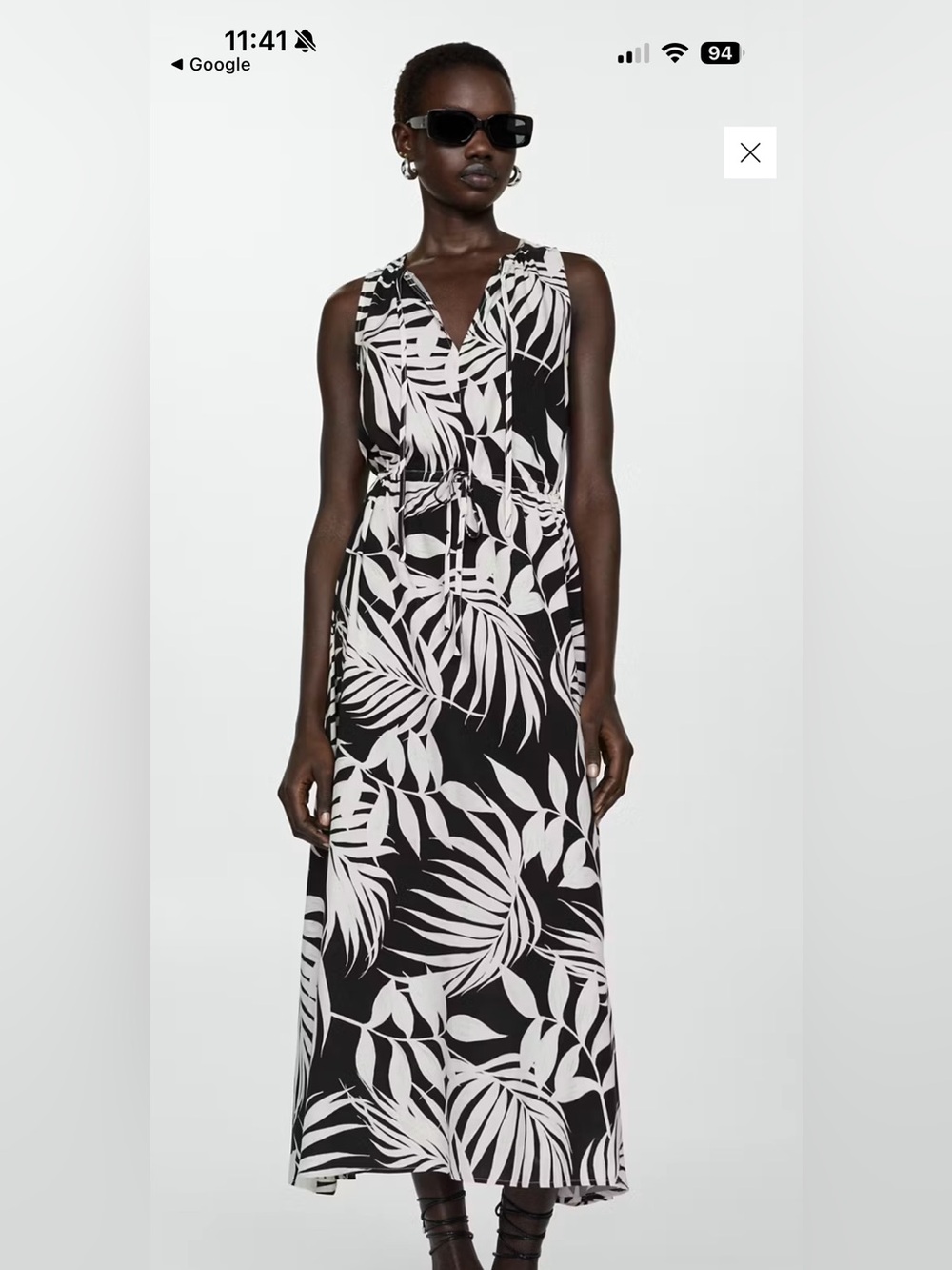 MANGO Black & White Leaf Print Maxi Dress